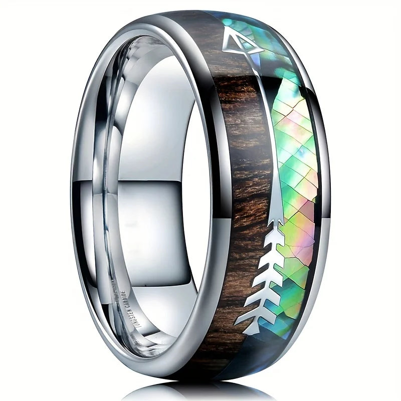 Bague Arrow Wood - Acier Inoxydable Homme