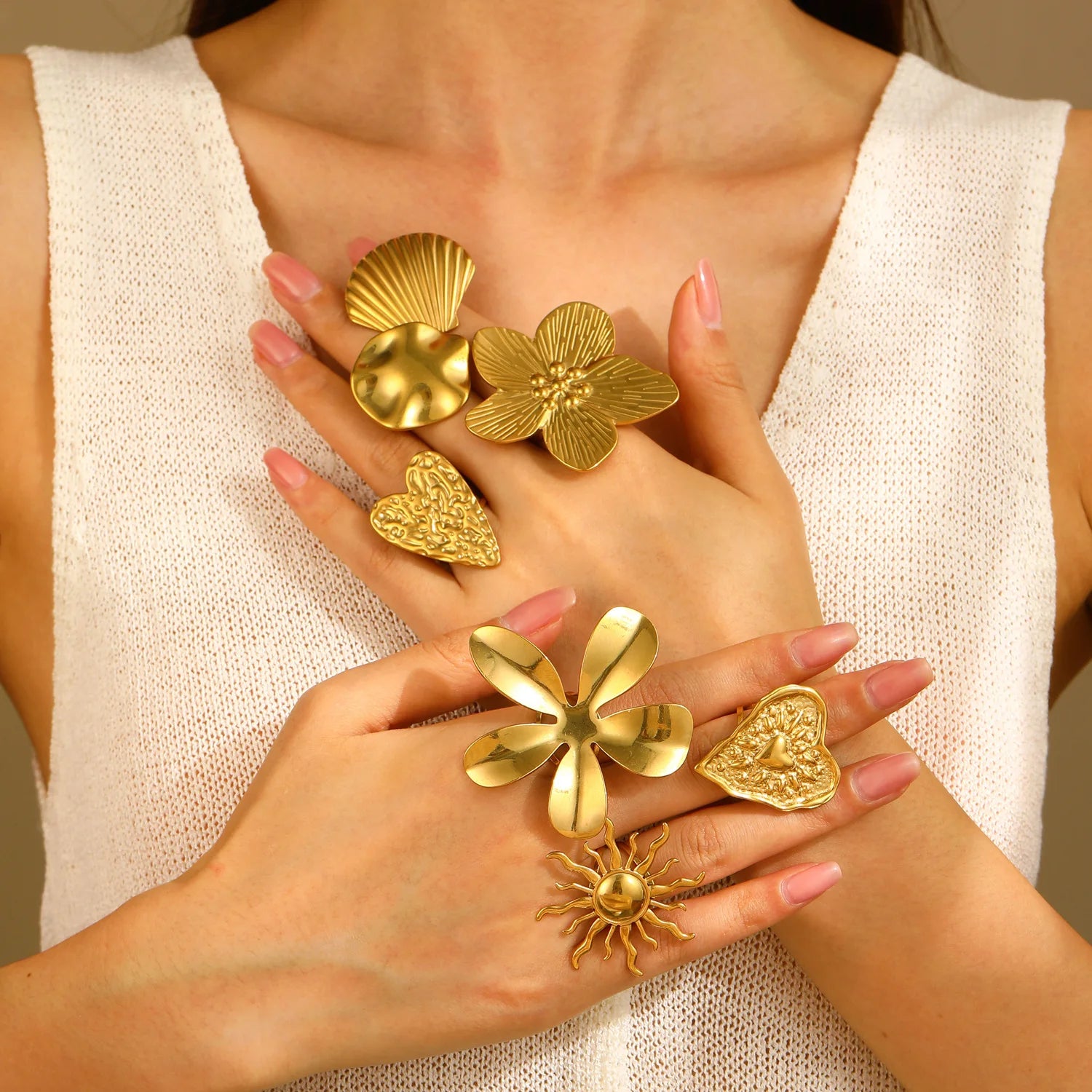 Bague Golden Flower - Acier Inoxydable Femme